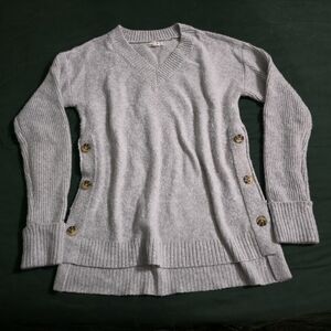 Maurices Light Gray V-Neck Sweater with Side Buttons